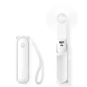 JISULIFE Mini prenosni ventilator s funkcijo prenosne baterije in svetilko 2000 mAh - bel