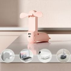 JISULIFE Mini prenosni ventilator s funkcijo prenosne baterije in svetilko 2000 mAh - roza