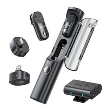 Boya 4-v-1 2,4 GHz USB-C brezžični mikrofonski komplet MAGIC-02 - črne barve