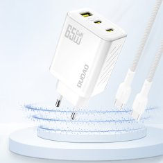 DUDAO Stenski polnilnik A29 GaN USB-C USB-A 65W - bel