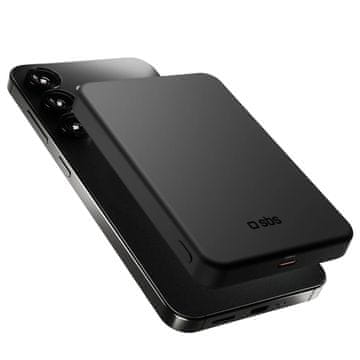 SBS Brezžična prenosna baterija Mag Power Qi2 5000 mAh MagSafe USB-C PD 20W - črna