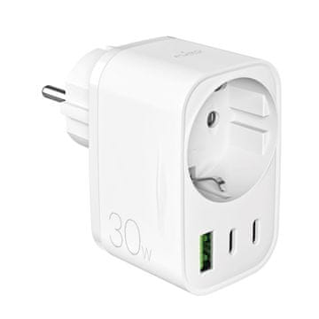 Puro Mrežni polnilnik s Schuko vtičnico, USB-C in USB-A, 30 W Power Delivery – bela