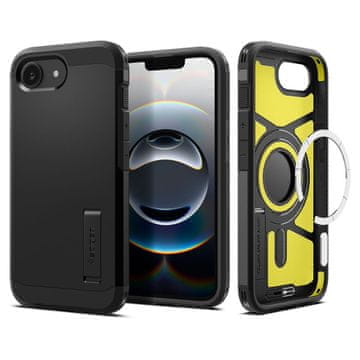 Spigen Ovitek za iPhone 16e s stojalom Tough Armor MagSafe - črn