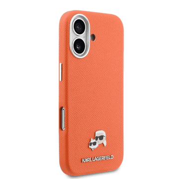 Karl Lagerfeld MagSafe ovitek PU Karl and Choupette Heads Pins za Apple iPhone 17, oranžen - KLHMP17S6PFKCLO