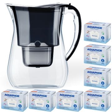 shumee Vrč za filtriranje vode Aquaphor Lago črne barve s prostornino 3,8 l, 7 kartuš Maxfor+