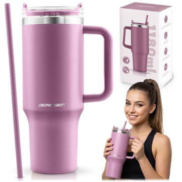 Berdsen Vakuumska termo skodelica s slamico 1180 ml roza