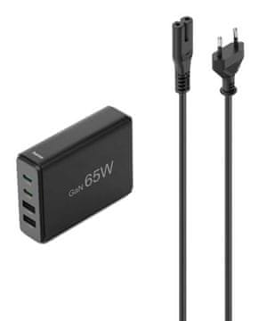 Hama GaN 65W stenski polnilnik, 2x USB-C, USB-A črne barve
