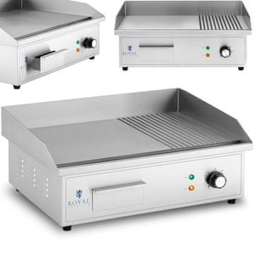 Royal Catering Električni žar, gladka, žlebljena plošča za žar, 548 x 350 mm, 3000 W