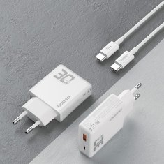 DUDAO STENSKI POLNILEC GAN 30W USB-A USB-C Z TELEFONSKIM KABLOM USB-C, BELA