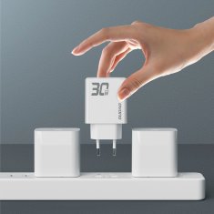 DUDAO STENSKI POLNILEC GAN 30W USB-A USB-C Z USB-C LIGHTNING KABLOM BEL