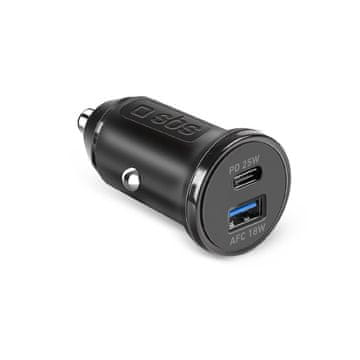 SBS Avtomobilski polnilnik Power Delivery USB-A/USB-C 25 W – črn