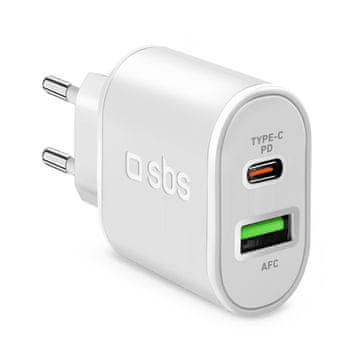 SBS Mrežni polnilnik Power Delivery USB-A/USB-C 20 W – bel