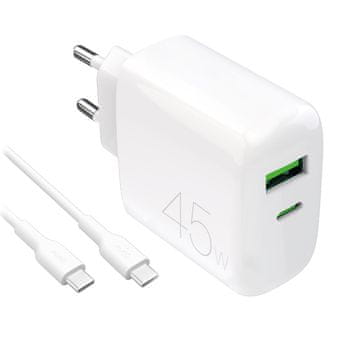 Puro Mrežni polnilnik USB-C/USB-A PD s kablom USB-C, 45 W – bel