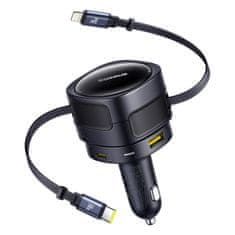 BASEUS Avtomobilski polnilnik USB-C s kablom USB-C za iPhone Lightning 90 W - črn