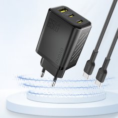 DUDAO Stenski polnilnik A29 GaN USB-C USB-A 65W - črne barve