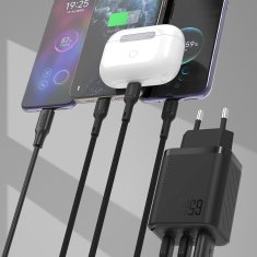 DUDAO Stenski polnilnik A29 GaN USB-C USB-A 65W - črne barve