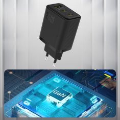 DUDAO Stenski polnilnik A29 GaN USB-C USB-A 65W - črne barve