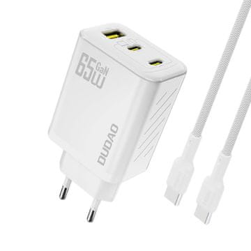 DUDAO GaN-polnilnik z napajalnim kablom USB-C dolžine 1 m, 65 W – bel