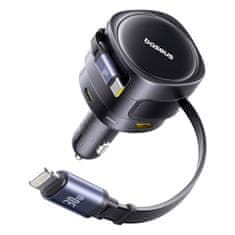 BASEUS Avtomobilski polnilnik USB-C s kablom USB-C za iPhone Lightning 90 W - črn
