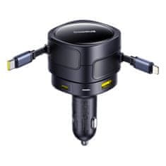 BASEUS Avtomobilski polnilnik USB-C s kablom USB-C za iPhone Lightning 90 W - črn