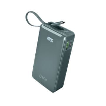 SBS Prenosna baterija 10000 mAh USB-A USB-C z vgrajenim zaslonom in 20 W USB-C kablom - siva