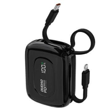 DUDAO Powerbank K32 10.000 mAh z vgrajenim kablom USB-C–iPhone Lightning 22,5 W – črn