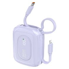 DUDAO Powerbank K32 10.000 mAh z vgrajenim kablom USB-C–iPhone Lightning 22,5 W – vijoličen