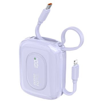 DUDAO Powerbank K32 10.000 mAh z vgrajenim kablom USB-C–iPhone Lightning 22,5 W – vijoličen