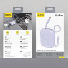 DUDAO Powerbank K32 10.000 mAh z vgrajenim kablom USB-C–iPhone Lightning 22,5 W – vijoličen