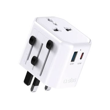 SBS UNIVERZALNI POTOVALNI NAPAJALNIK USB-C USB-A EU VB ZDA AUS BEL
