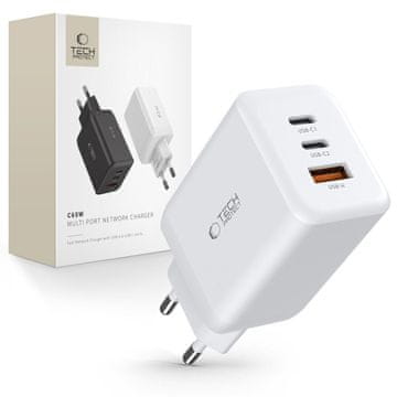 Tech-protect Stenski polnilnik USB-C USB-A C65W PD 65W QC - bel