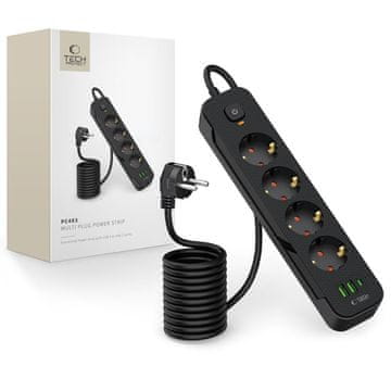 Tech-protect Podaljšek za vtičnico 4 vtičnice 240V USB-A USB-C 2m - črn