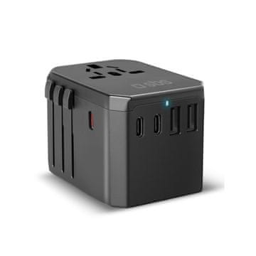 SBS Potovalni adapter za vtičnice EU, UK, US, AUS, USB-C, USB-A, GaN 70 W – črn