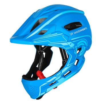 WOZINSKY Otroška kolesarska čelada s polnim pokrivom in zadnjo USB-lučko, 52–56 cm – modra