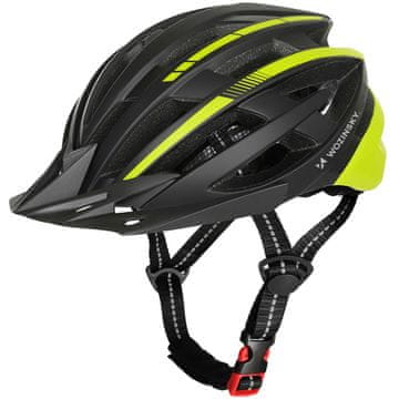 WOZINSKY Kolesarska čelada MTB z odstranljivim ščitnikom in zadnjo svetilko USB, 57–62 cm – črno-rumena