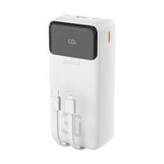 DUDAO Prenosna baterija 30000mAh USB-A USB-C K15Max PD 22,5 W z USB-C kabli za iPhone Lightning - bela