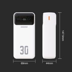 DUDAO Prenosna baterija 30000mAh USB-A USB-C K15Max PD 22,5 W z USB-C kabli za iPhone Lightning - bela