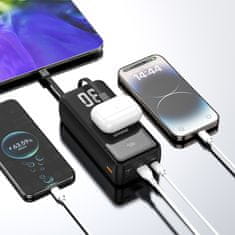 DUDAO Prenosna baterija 30000mAh USB-A USB-C K15Max PD 22,5 W z USB-C kabli za iPhone Lightning - bela