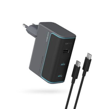 Stenski polnilnik USB-C USB-A s kablom USB-C GaN 100 W - siv