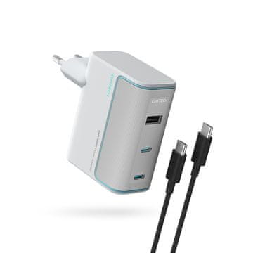 Stenski polnilnik USB-C USB-A z GaN kablom 100 W - bel