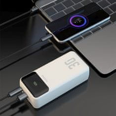 DUDAO Prenosna baterija 30000mAh USB-A USB-C K15Max PD 22,5 W z USB-C kabli za iPhone Lightning - bela