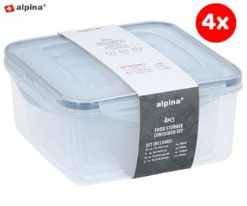 Alpina komplet posod za shranjevanje živil in hrane, 4x posoda, 2300 / 1380 / 920 / 460 ml