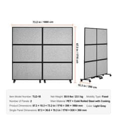 VEVOR Pisarna pregrada 2 panela samostojeća pregrada 1710x930x390 mm svetlo siva