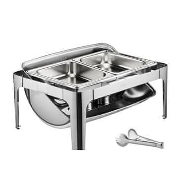 VEVOR Set za postrežbo hrane s pokrovom na zvijanje, pravokoten, 9 qt, srebrn