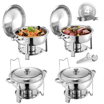 VEVOR Set za postrežbo s grelnikom hrane 5 qt, 4-delni, srebrne barve