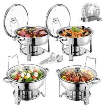 VEVOR Set za postrežbo hrane Chafing Dish 5 qt 4-delni srebrni