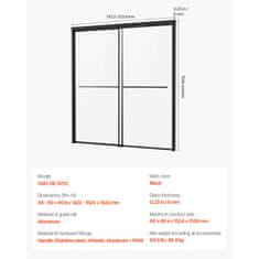 VEVOR Vrata za tuš kadu 1422-1524x1524 mm crna