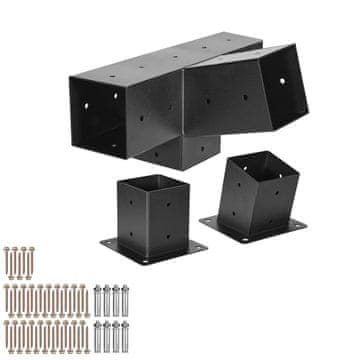 VEVOR Komplet nosilcev za pergolo 4-smerni poševni za lesene tramove 92x92 mm, črni