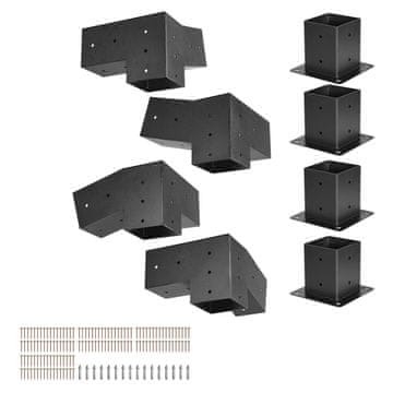 VEVOR Komplet nosilcev pergole 3-smerni poševni za lesene tramove 92x92 mm, črni, 8 kosov