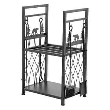 VEVOR Drevesni regal z dvema nivojema in orodjem za kamin 45.5x33x76.5 cm Črn